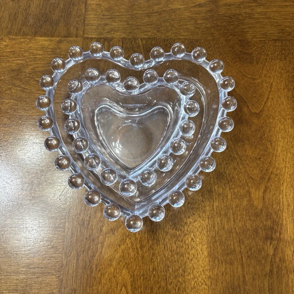 Vintage Imperial Candlewick Heart‎ Shaped Set of 2 Nesting Dishes